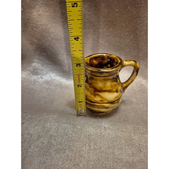 Vintage Handmade Small Pottery Creamer Brown/Tan Swirl Glazed And Signed - Picture 9 of 10